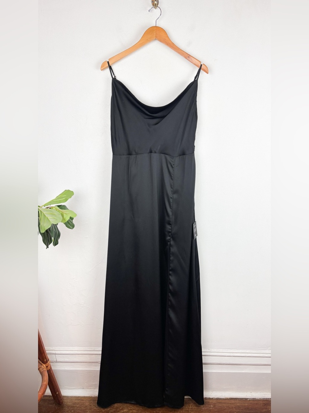 NWT Lulu’s Black Satin Formal Maxi Dress Sz XL